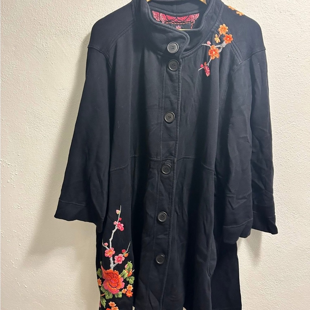 Johnny Was Black Jacket with Colorful Embroidery